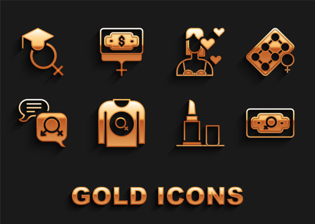 集女权主义衬衫，包装避孕药，金钱增长女人，口红，性别平等，爱你自己，老师和图标。向量图片下载