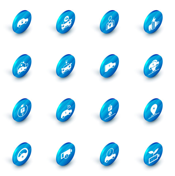 设置生态汽车，汽车机械师，电机，充电在家，停车电动，图标。向量图片下载