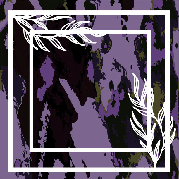 在抽象的水彩淡紫色背景上有树枝的白色框架。矢量插图，模板，一个故事的创意矢量封面设计的准备，在社交网络上的帖子，照片图片下载