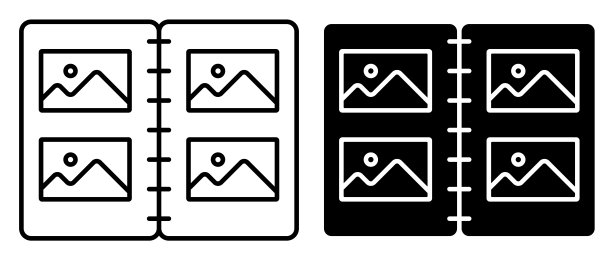 线性图标。相册与家庭种子照片。在相册中收集值得纪念的照片。简单的黑白矢量在白色的背景图片下载
