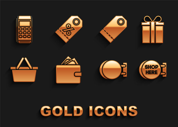 Set Wallet with stack paper money cash, Gift box, Signboard hanging an题词shop here, Shopping basket, Blank label template price tag, Pos terminal and Discount percent icon. Set Wallet with stack paper money cash, Gift box, Signboard hanging an题词shop here, Shopping basket, Blank label template price tag, Pos terminal and Discount percent icon。向量图片下载