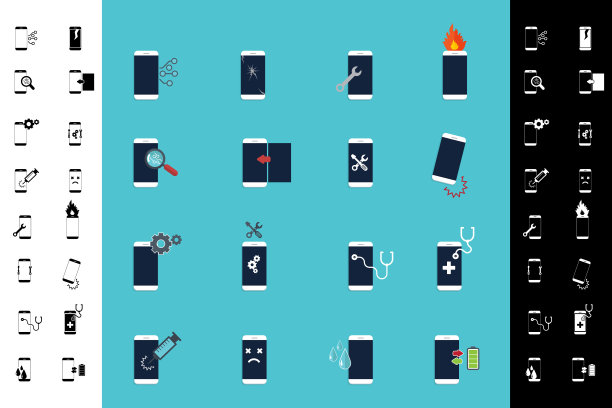 手机，智能手机维修图标设置。矢量图图片下载