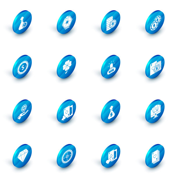 设置幸运轮，赌场筹码与美元，手握赌场筹码，四叶三叶草，打牌和赢图标。向量图片下载