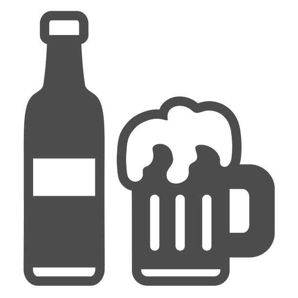 啤酒瓶，满的啤酒杯泡沫固体图标，酒吧概念，啤酒节矢量标志在白色背景，字形风格图标的移动概念和网页设计。矢量图形。图片下载