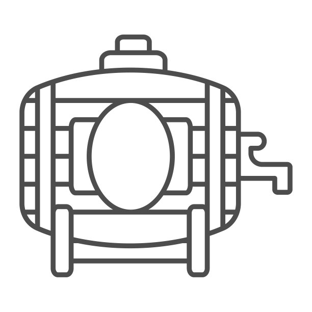 木制酒桶与tap细线图标，酒庄概念，酒庄，啤酒厂矢量标志在白色背景，轮廓风格图标的移动概念和网页设计。矢量图形。图片下载