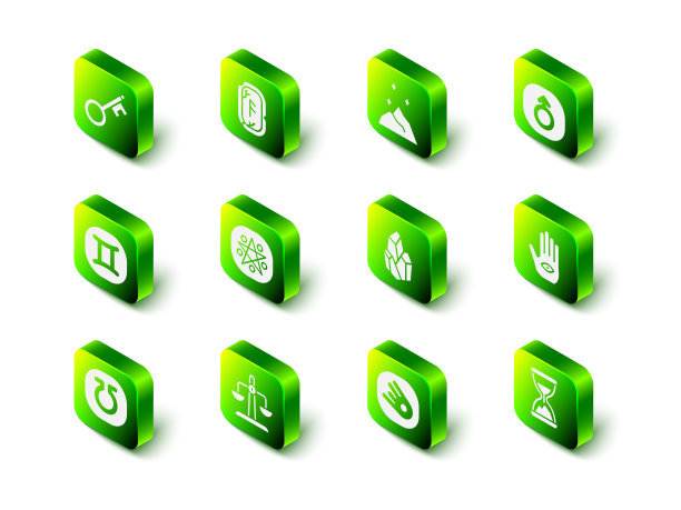 设置魔法符文，粉末，火星，哈姆沙手，老沙漏与沙子，石头，彗星快速下降和天秤座生肖图标。向量图片下载