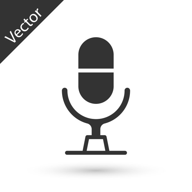 灰色麦克风语音设备图标隔离在白色背景。麦克风翻译和字母字母。向量图片下载