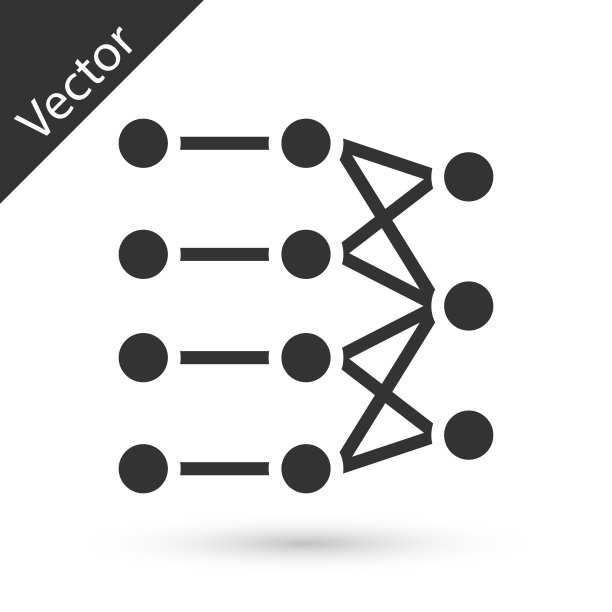 灰色神经网络图标隔离在白色背景。人工智能AI。向量图片下载