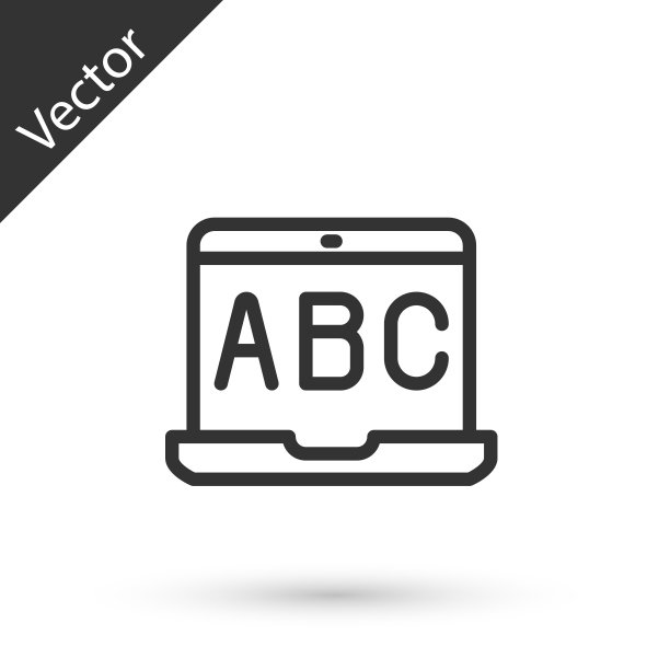 灰线E-learning不同外语图标隔离在白色背景上。向量图片下载