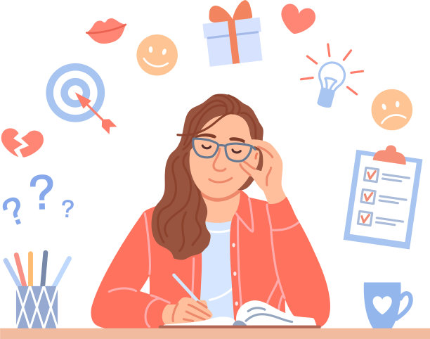 白色背景下的女孩日记概念图片下载