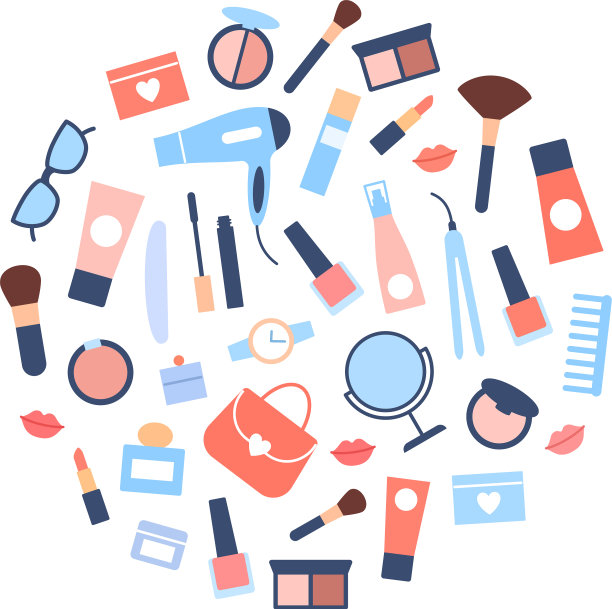 扁平美容产品圆概念女孩配件图片下载