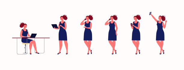 女商人在不同的姿态集合矢量插图图片下载