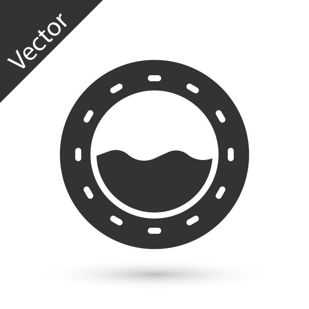 灰色船舶舷窗与铆钉和海景图标隔离在白色背景。向量图片下载