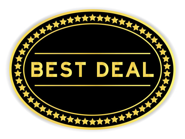 黑色和金色椭圆形标签不干胶与字最好的交易在白色背景图片下载