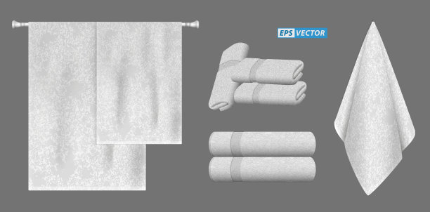 一套现实的白色毛巾孤立或堆叠毛巾为豪华酒店或医院或香水毛巾在度假村和水疗中心。每股收益向量图片下载