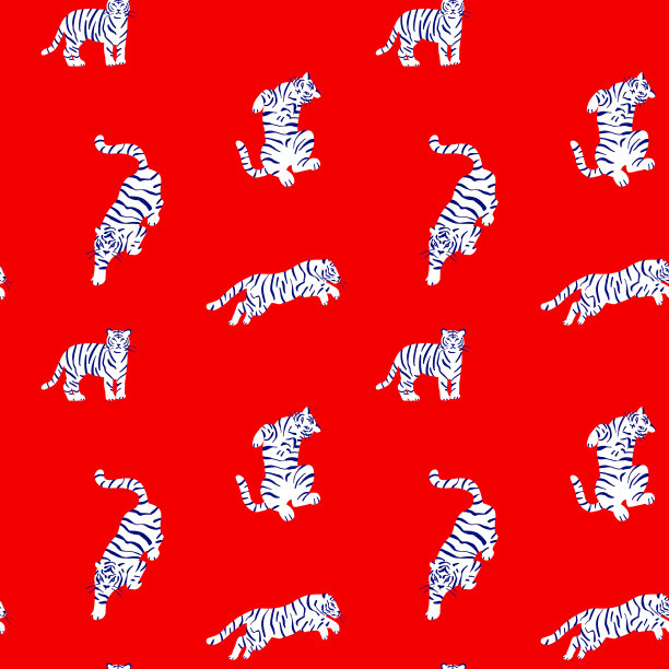 无缝图案与可爱的老虎背景。时尚面料的设计。图片下载