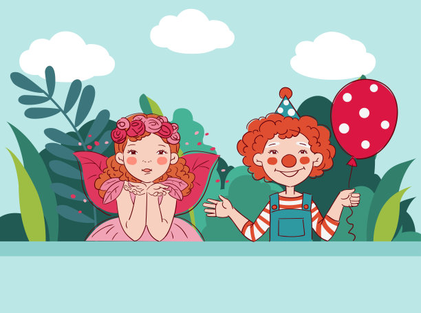 可爱的孩子们穿着狂欢节的服装。矢量图图片下载