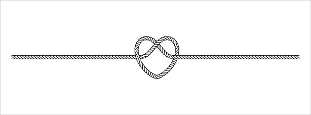 心形绳系矢量插图。绳花边线向量。漂亮的绳结形式。图片下载