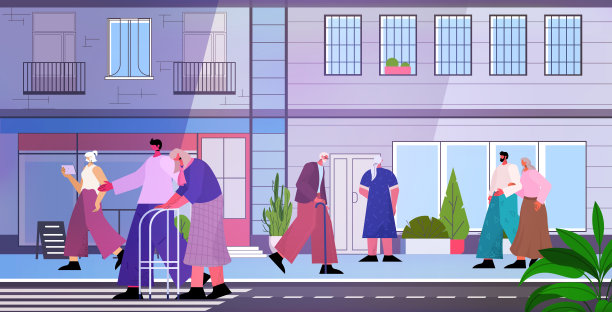 老年人走在大街上，男人成熟，女人群体，花时间户外养老的观念图片下载