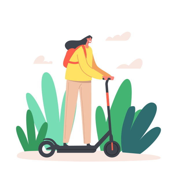 夏天在城市公园里驾驶电动滑板车的年轻女子。户外活动，大都市的居民生活方式图片下载