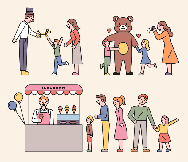 游乐园的吉祥物气球人和冰淇淋店图片下载