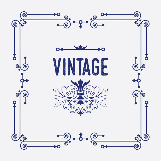 海军蓝漩涡艺术装饰方形边框图案贺卡与字在一起和两只可爱的鸟举着一个心的标志横幅图片下载