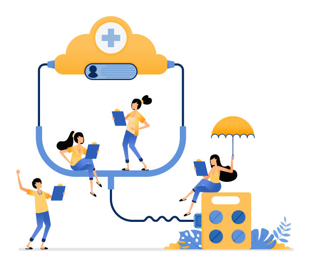 说明与卫生设施连接的数据云系统，以监测药品的供应情况。矢量设计可以用于网站，网页，海报，横幅，传单，移动应用程序，社交媒体图片下载