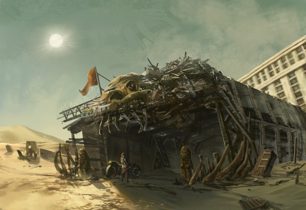 沙漠环境景观中被破坏的废弃洞穴的数字插图图片下载