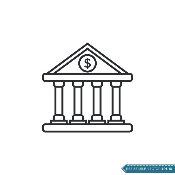 银行建筑图标矢量模板平面设计图片下载