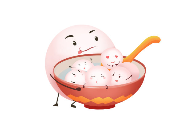 元宵节卡通可爱大元宵抱一碗汤圆场景插画图片下载