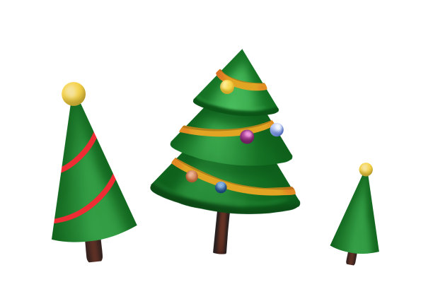 圣诞节卡通立体圣诞树装饰插画图片下载