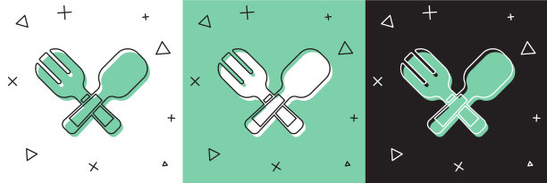 设置交叉叉和勺子图标孤立在白色图片下载