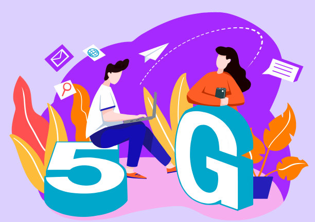 扁平风5G通信工作中的商务男女插画图片下载