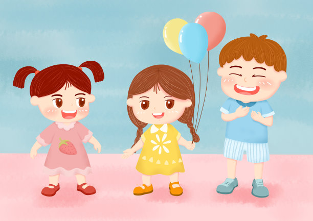 卡通可爱三个小朋友插画图片下载