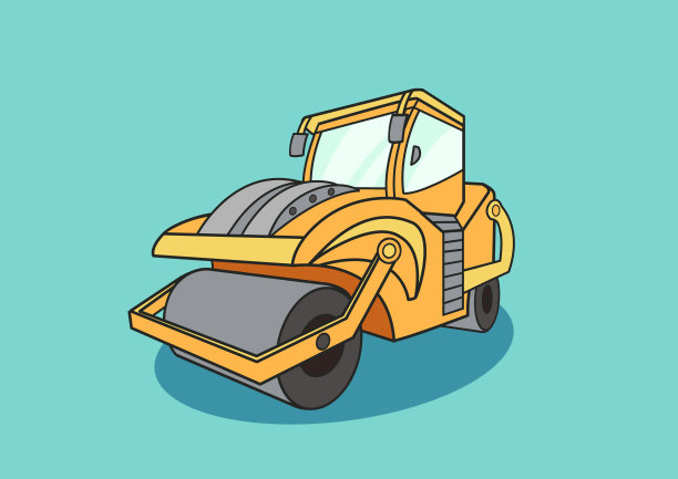 扁平卡通风格压路车插画图片下载