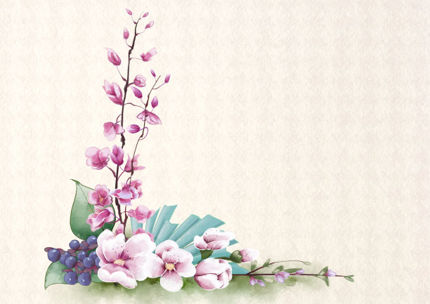 水彩风格花叶植物边角装饰插画图片下载