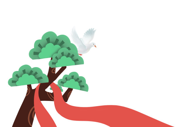 中国风植物松树飘带白鸽插画图片下载