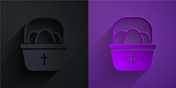 剪纸篮子与复活节彩蛋图标孤立图片下载