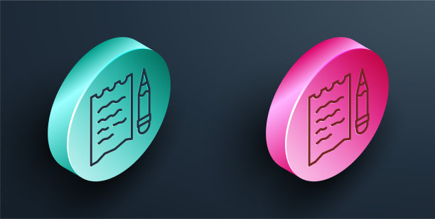 等距线购物清单和铅笔图标图片下载