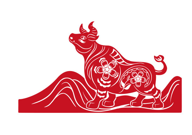 卡通剪纸风新春牛年剪纸窗花插画图片下载