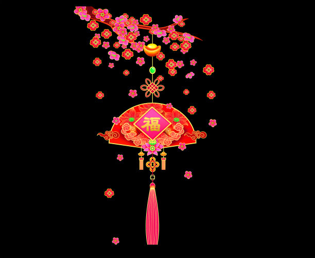 卡通中国风福字梅花扇窗贴门贴插画图片下载