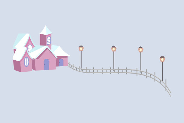 手绘卡通房屋围栏路灯建筑插画图片下载