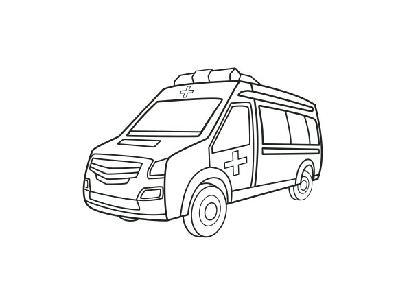 手绘扁平卡通风格救护车线稿插画图片下载