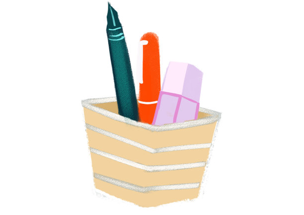 手绘卡通教育文具笔筒插画图片下载