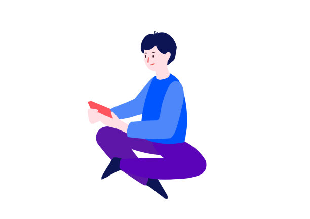 手绘人物卡通坐着玩游戏的男人插画图片下载