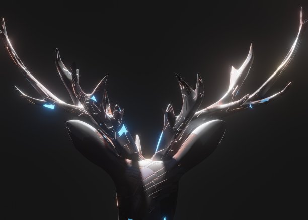 在黑色背景下发光的科幻机器人鹿的3d渲染图图片下载