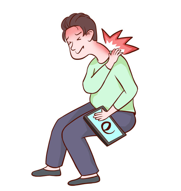 手绘人物卡通颈椎肩膀疼痛的男孩插画图片下载