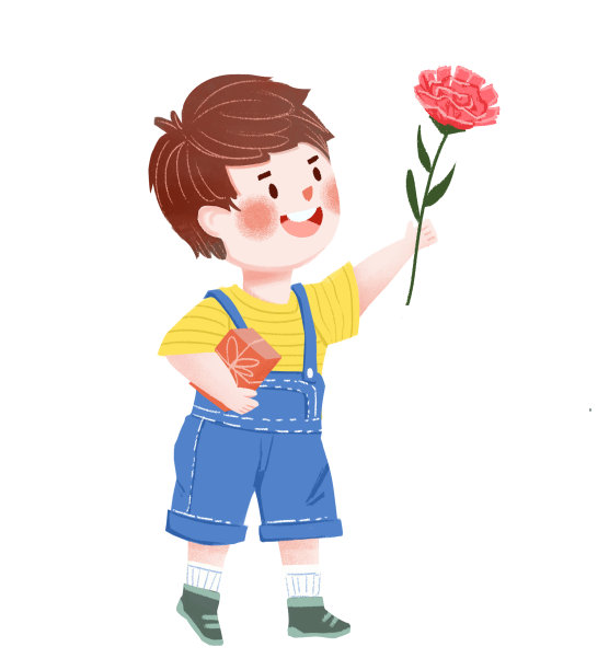 手绘人物卡通可爱小男孩送花场景插画图片下载