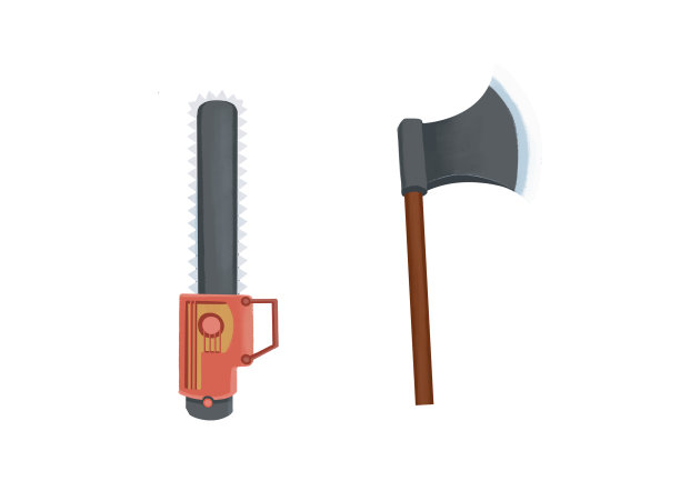 手绘卡通伐木工具电锯斧头插画图片下载