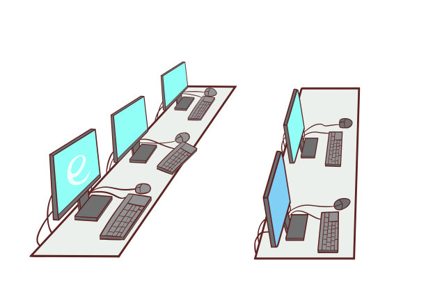 卡通放两排电脑的网吧场景插画图片下载